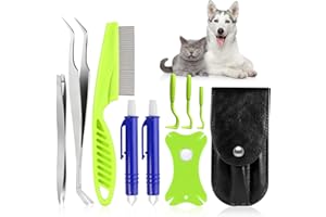 Unaibber Zeckenzange Set Für Hunde Katze - 3er Zeckenhaken, 2er Zeckenpinzetten, 2er Automatische Zeckenzange, 1 Zeckenkarte und 1 Kamm Sichere Zeckenschutz Für Hund, Katze Und Mensch