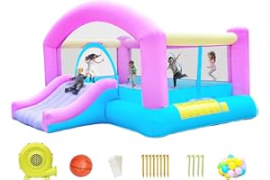 DIYJOTOFUN Hüpfburg groß mit basketballkorb und wurfspielen, hüpfburg Kinder 3-10 Jahre inkl. gebläse Outdoor hüpfburgen XXL