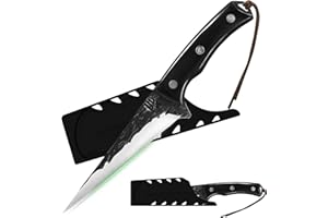 FULLHI Couteau à désosser avec étui,Acier à haute teneur en carbone Couteau à désosser pour la pêche, la maison, le camping et le BBQ (Noir, 14cm)