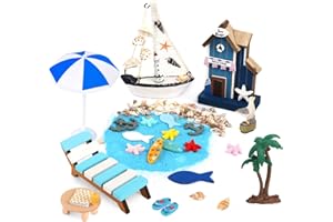 YARVPUV 26 Stück Strand Mikrolandschaft Miniliegestuhl Strandkorb Sonnenschirm Kleine Palme Deko Accessoires,Haus am Meer,Miniatur-Ornament-Set für DIY,Strand Deko Miniatur Set für DIY Garten Dekoration