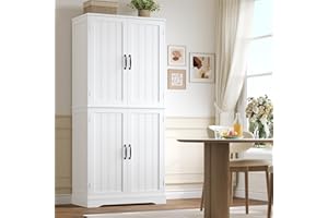 HOCSOK Credenza Cucina Alta, Mobile Dispensa Cucina con 4 Ante, 180x80x40 cm, Mobile Armadio Per Soggiorno, Sala da Pranzo, Camera da Letto, Bianco, Bianca