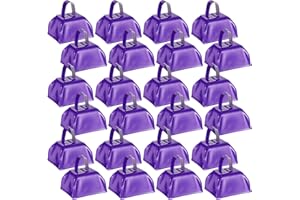 YESHONE 24 Pcs Metal Cowbell with Handle Cow Bells Noise Makers for Sporting Events Small Cow Bell Loud Bells Noisemaker Call Bells for Wedding Cheering Football Games, 3 x 2.8 x 2.5 Inch (Purple)
