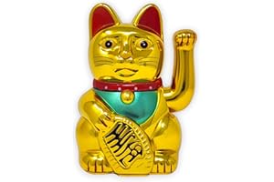 Chiński szczęśliwy kot (Maneki-neko) Starlet24 - Feng Shui, plastik, złoty Glänzend, 13 cm