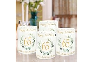 AOIUENOK 12 Stück Windlicht Tischdeko 65 Geburtstag, 65 Jahre Happy Birthday Tischdeko, Windlicht Tischdeko mit Schön DASS Du Da Bist und Eukalyptus, Geburtstagsdeko Tisch, Geeignet für Teelichter oder Kerzen