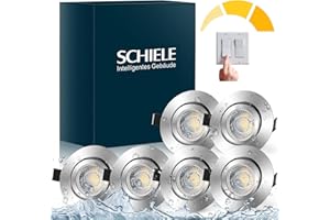 Schiele Downlight Led Techo Empotrable,6 x 7W Focos Empotrable LED Techo Regulable 3 Niveles IP44 Blanco Cálido 2800K Giratorio Downlight LED Techo 230V 7W Ojos de Buey led para Baño Salón