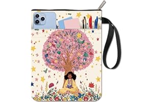 Craspire Funda de Libro para Niñas con Árbol, Estrellas y Diseño Floral - Protección para Libros de Bolsillo, Cubierta Lavable de Tela con Cremallera y Bolsillo Adicional