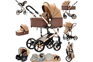 Reenborn Poussette 3 en 1, Poussette Bebe avec Réversible Deux Façons de Pousser, Pousette avec Cadre Aluminium Haute Paysage, Pousette 3 en 1 avec Conception Pliable en Un Clic (588 Khaki)
