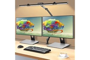 Asstikoo Lampe de Bureau LED, 24W Lampe de bureau Puissante pliable à pince Homeoffice Monitor Lampe Desk Lamp avec variateur automatique, 5 températures de couleur et niveaux de luminosité