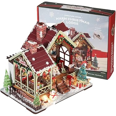 Kerst Miniatuurhuis Kit,Kerst 3D Houten Poppenhuis Bouwpakket voor