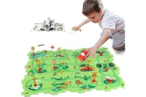 XAZASTOV Puzzle Racer Kids Car Track Set, DIY Assembling Electric Trolley Toy Cars for Kids, Puzzle Track Car Play Set, Dinosaur Puzzle Slot Car Track Plaset, Toys for 3 4 5 6 Year Old Boys Girls