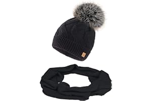 MFAZ Morefaz Ltd Set Ensemble Bonnet et écharpe Femme Tricotée Bonnet d'hiver Ver Polaire