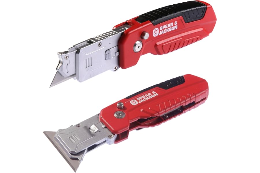 Spear & Jackson SJ1790 2-in-1 Trimming Knife and Scraper - Multi-Functional Utility Knife & Scraping Tool, Folding Cutting Blade Stores in Handle, Rotating Blade for Scraping + 10 Spare Blades