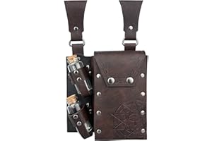 HiiFeuer Średniowieczna alchemia sztuczna skóra saszetka na pasek z 4 korkowymi buteleczkami, Fantasy Wizard torba biodrowa Side Pack na Halloween, Br?zowy B, 17cm x 16cm