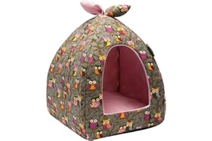Hollypet Cat Bed Kitten Bed Self-Warming 2-in-1 Foldable Comfortable Igloo Triangle Pet Tent House, Gray