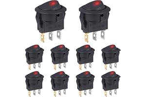 VEXUNGA Interruttore 12V a Pulsante 12 Volt Interruttori a Levetta Bilanciere Rotondi Pulsantiera Barca 3Pin Mini Pulsanti ON OFF 20A DC 2Posizioni con LED Rosso per Auto Moto (10 Pezzi)