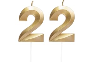 QIKAARA Geburtstagskerzen Zahlen 22, Gold Geburtstag Kerzen, 3D Tortendeko, Geburtstagskerze Kuchendeko für Geburtstag Party, Hochzeiten, Firmenfeiern, Jubiläen kuchen Dekoration, Birthday Candle Nummer 22
