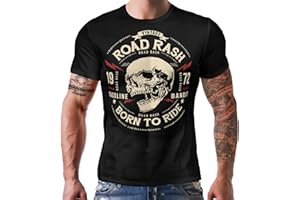Gasoline Bandit Shirtzshop - Camiseta de motorista con texto "Road Rash - Born to Ride"