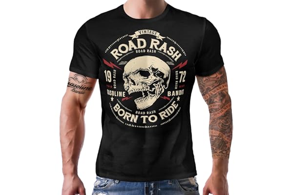 Gasoline Bandit - T-shirt style biker avec inscription « Road Rash - Born to Ride »