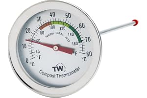 Thermometer World Komposttermometer - termometer med urtavla i rostfritt stål för Hem Och bakgård, kompostering. 50 mm Diamet