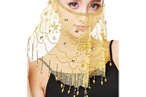 KAVOC Women Belly Dance Face Veil with Beads Sequins Halloween Costume Accessory