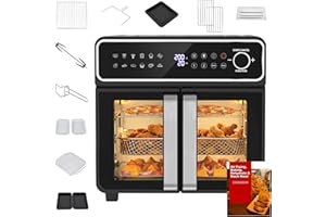 EMPHSISM Friggitrice ad aria 23L Mini Forno – Zona singola/doppia regolabile, 2600W Airfryer con Manopola & Touchscreen, 12 programmi, Interno in acciaio inox, 13 accessori e ricettario