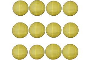 A Liittle Tree -12 PCs Round Paper Lanterns Wedding Party Christmas New Year (Yellow, 14")