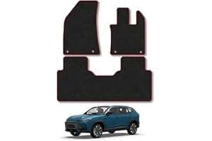 CAR MAT CO Car Mats Compatible with MG HS Manual (2024+) Tailored Fit Black Carpet Car Floor Mats Set Accessory Custom Fit 4 Pieces - Water Resistant, Anti Slip Backing & Red Binding Trim Edge