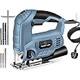 C P CHANTPOWER Jigsaw Tool, 600W 800-3000 SPM Jig Saw with 6 Variable Speed, 4 Orbital Sets, 6 T-Shank Saw Blades, Scale Ruler, ±45°Bevel Cutting Angle