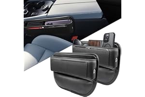 ‎LSJX Autositz Lückenfüller, Auto Lückenfüller Organizer, Car seat Gap Filler, Universal passend Premium Leder Mittelkonsole Veranstalter mit Kartenfächern für PKW, SUV, LKW-2P-schwarz