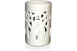 ZEN ARÔME Brûle Parfum Brûleur Fondant Cire Parfumée – Diffuseur Huile Essentielle et Parfum – Bougeoir Photophore Aromathérapie en Céramique Blanche avec Projection de Lumière – Hauteur : 11 cm - Zen’Arôme