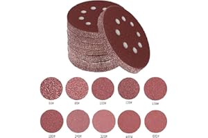 TOOWOOD Lot de 100 disques abrasifs circulaires de 12,5cm avec 8 trous, sans poussière, auto-agrippant, grain 60 à 600