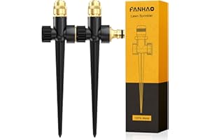 FANHAO Metal Lawn Sprinkler for Yard, 2 Pack Automatic Garden Water Sprinkler on Spike Base, Adjustable Brass Sprinkler Nozzle 360 Degree Large Area Coverage for Lawn Grass Patio Garden Irrigation