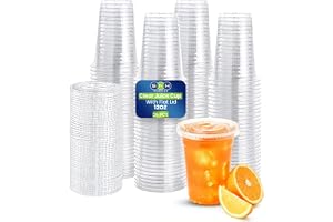SNH Packing 25 Pack Clear Plastic Cups with Flat Lids, 12oz BPA Free Reusable Cups for Juice Iced Coffee,Smoothies, Bubble Tea, Frappuccino, Milkshake & Cold Drinks
