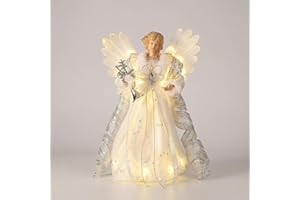 ‎VALERY MADELYN Valery Madelyn 27cm Gefiederter Engel Christbaumschmuck Lichterkette Batteriebetrieben Farbig LED Beleuchtet Christbaumschmuck Lichterkette Engel Bilder Silber Weiß