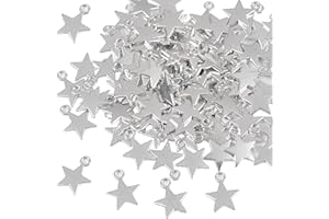 FLOFIA 100pcs Mini Star Charms Pendants - Silver Alloy Enamel Charms Star Beads For Kids Children DIY Jewelry Making Earrings Bracelets Crafts