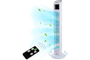 AERSON Ventilateur colonne 90 cm avec télécommande | Ventilateur sur pied avec oscillation | Ventilateur 3 vitesses | Affichage LED de la température ambiante | Ventilateur tour Fan - 45 W