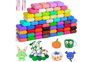 AUAUY Modelliermasse-Set, Knete Starter Set, 60 Farben Lufttrocknende Magische Knete für Kinder, Modelliermasse Lufttrocknend, Art Polymer Clay Geschenk für Jungen und Mädchen im Alter von 3-12 Jahren