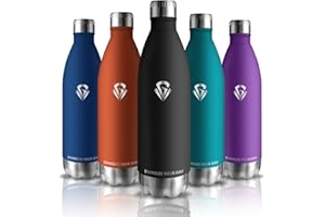 Grsta Gourde 1l, Gourde Isotherme Sans BPA, Gourde Sport Anti Fuite, Gourde Randonnée Froid&Chaud, Gourde Inox pour Chaude, Facile à Nettoyer, Bouteille d'eau pour Running, Vélo, Camping, Noir