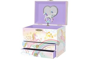 GIGGLE & HONEY Portagioie Carillon Unicorno per Bambine - Cofanetto Musicale per Bambini con Unicorno Rotante, Regali di Compleanno Unicorno per Bambine, Portagioie, 17,1 x 13,3 x 15,2 cm - Età 3-10 anni, Viola