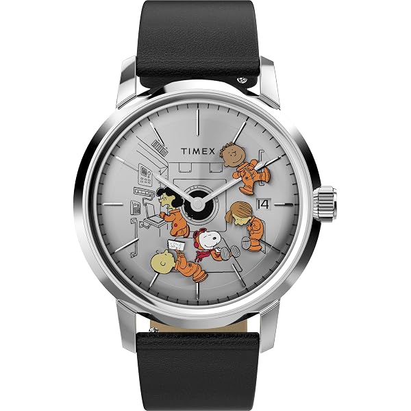 Timex Orologio Automatico Uomo Peanuts Marlin 40 Mm - Cassa Acciaio Inox, Quadrante Argento, Cinturino Pelle Nera Con Sgancio Rapido, TW2W54000 - 2