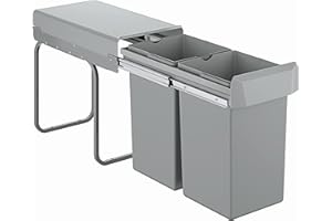GROHE Blue Poubelle de Cuisine, Tri sélectif, Double Compartiment 2X15L, Installation au sol derrière une porte battante d'au moins 30cm, Compatible avec GROHE Blue Home, Gris, 40855000
