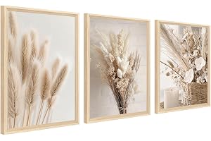 3 sztuki Dekoracja ścienna na płótnie w stylu Boho, beżowa pampa trawa, obraz na płótnie, nordyckie kwiaty szałwia suszone rośliny, obrazy do salonu, sypialni, jadalni