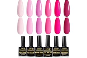 INPING Vernis Gel UV Semi Permanent,6 Couleurs Rose Clair Rose Foncé Vernis Semi Permanent,Soak off UV/LED Vernis à Ongles Pour Débutant Nail Art DIY,Simple et Durable,8ML