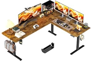 ‎WALKINGDESK WALKINGDESK L-Shaped Height-Adjustable Electric Desk, 190 x 150 cm, Corner Desk, Height Adjustable, Standing Seat Computer Desk with Cable Management for Office, Office, Gamer, Rustic Brown