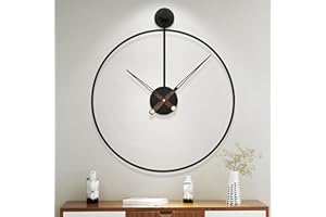 HAITANG Grande orologio moderno da soggiorno, nero, XXL, rotondo, in metallo, per cucina, ufficio, camera da letto, vintage, funzionamento a batteria, non ticchetta, movimento silenzioso, decorazione