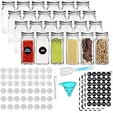 MEckily 24er Set Gewürzglas- Gewürzgläser Quadratische Glasbehälter Füllmenge 120 ml,10,5 x 4,3 cm Luftdichte Kappe, Tafel & 
