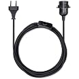 Kwmobile Douille E27 Avec Fil 3,5m - Support Lampe Avec Interrupteur Et Câble Tissu Noir