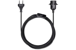 kwmobile Douille E27 avec fil - Support lampe pour ampoule avec bague de fixation cordon prise électrique interrupteur - Câble en tissu noir 5m