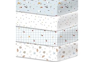 Little Grape Land 4er-Pack Spannbettlaken Spannbetttücher 60x120 cm für Baby- und Kinderbetten – Atmungsaktive Mikrofaser-Babybettlaken, Oeko-TEX zertifizierte Kinderbett-Matratzenlaken,Blaue Weide