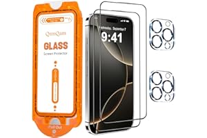 QsmQam für iPhone 16 Pro für Panzerglas + Kamera Schutzfolie, Militärstandard Bruchsicherer, [Full Screen], Ultra Top 9H+ Glas, Auto-Installation, mit Auto-Staubentfernung [2+2 Stück]